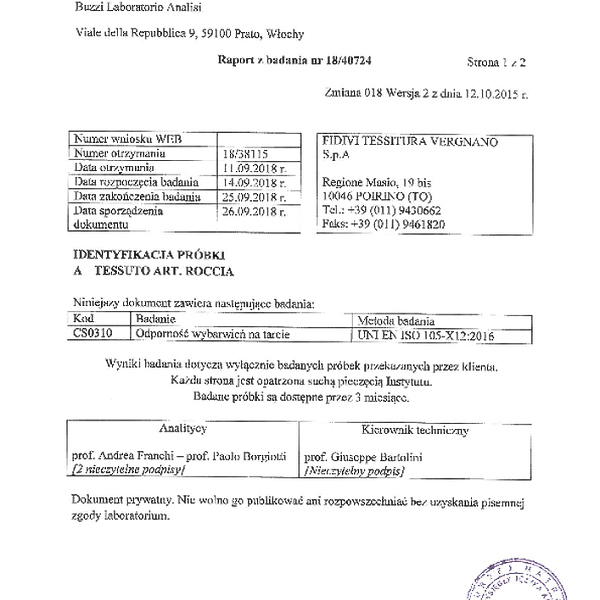 roccia - odpornosc koloru na tarcie